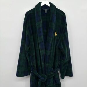 Polo Ralph Lauren Big Pony Tartan Plaid Plush Robe Size L/XL‎ Belted Preppy Mens